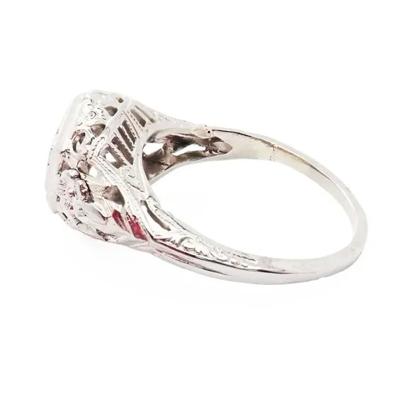 Vintage Estate Platinum Diamond Art Deco Filigree Ring - Picture 2 of 3